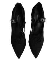 Dolce & Gabbana Black Lace Crystals Mary Jane Pumps Shoes -   -  Dolce & Gabbana.