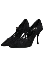 Dolce & Gabbana Black Lace Crystals Mary Jane Pumps Shoes -   -  Dolce & Gabbana.
