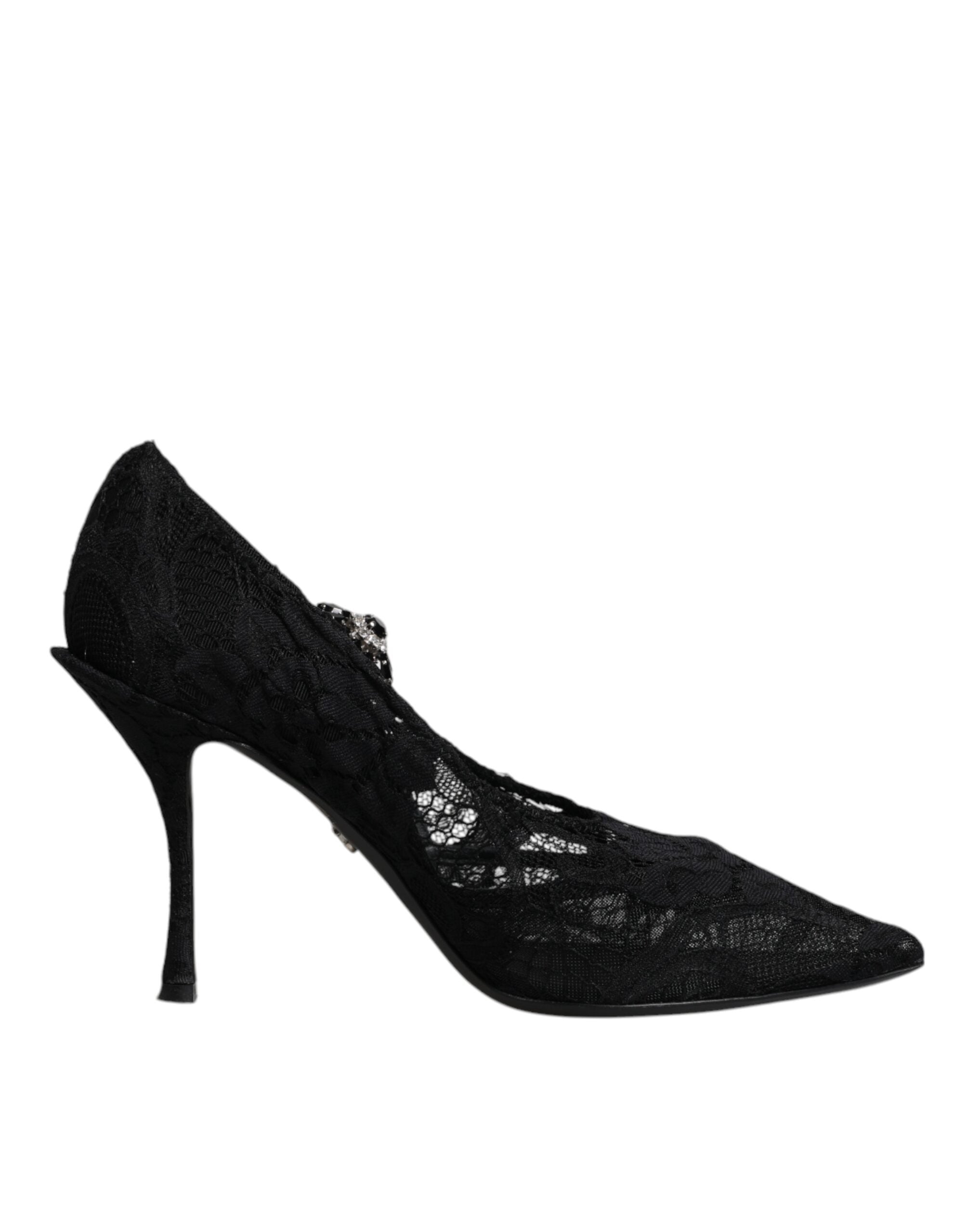 Dolce & Gabbana Black Lace Crystals Mary Jane Pumps Shoes -   -  Dolce & Gabbana.