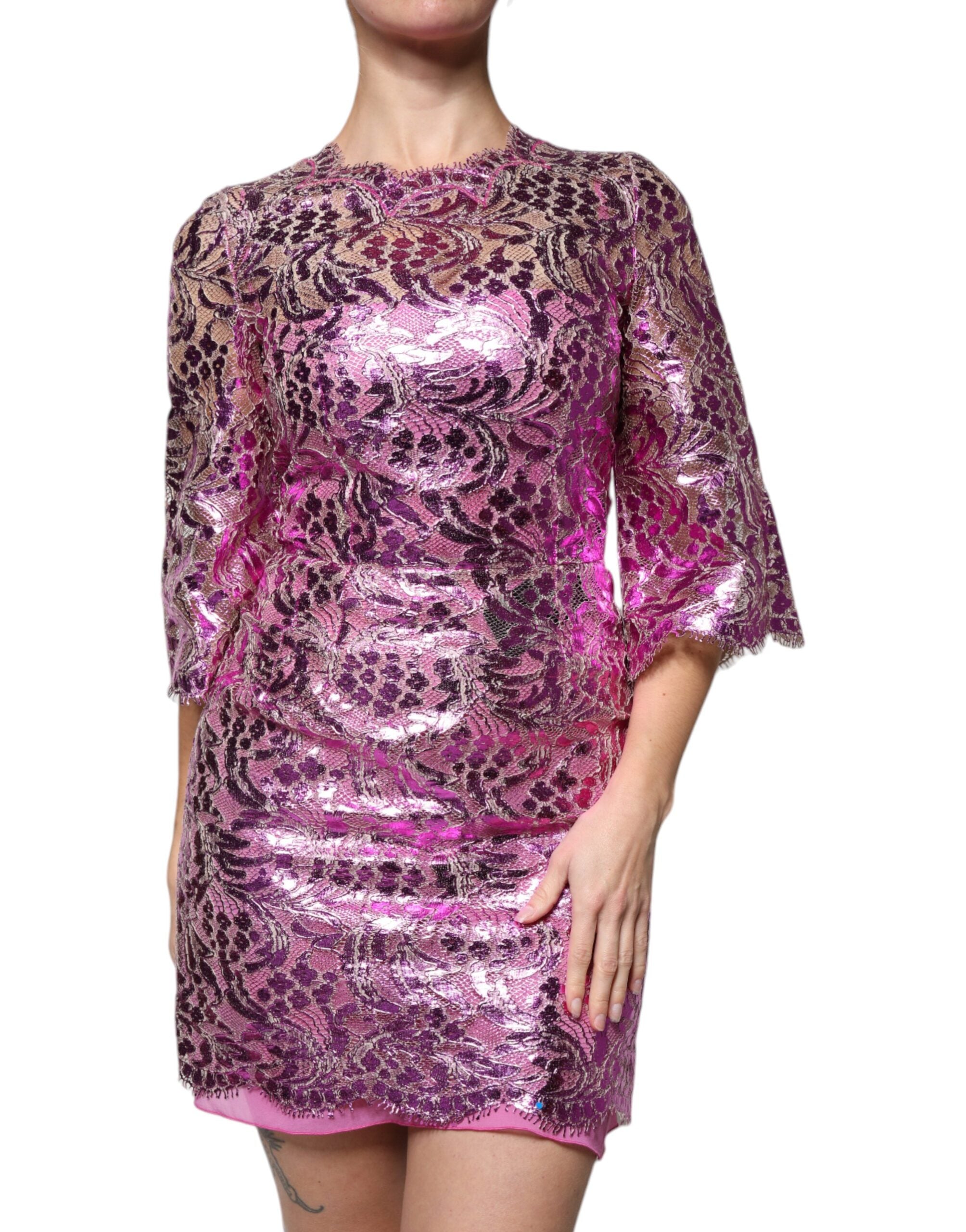 Dolce & Gabbana Metallic Fuchsia Floral Sheath Mini Dress -   -  Dolce & Gabbana.