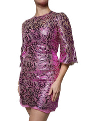 Dolce & Gabbana Metallic Fuchsia Floral Sheath Mini Dress -   -  Dolce & Gabbana.