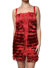 Dolce & Gabbana Red Lace Tassel Sleeveless Sheath Mini Dress -   -  Dolce & Gabbana.