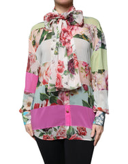 Dolce & Gabbana Multicolor Floral Patchwork Ascot Collar Top -   -  Dolce & Gabbana.