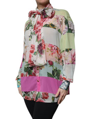 Dolce & Gabbana Multicolor Floral Patchwork Ascot Collar Top -   -  Dolce & Gabbana.