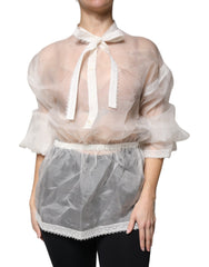 Dolce & Gabbana White Ascot Collar Long Sleeves Blouse Top -   -  Dolce & Gabbana.