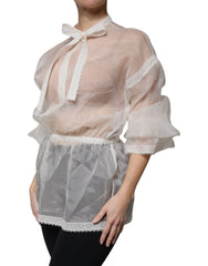 Dolce & Gabbana White Ascot Collar Long Sleeves Blouse Top -   -  Dolce & Gabbana.