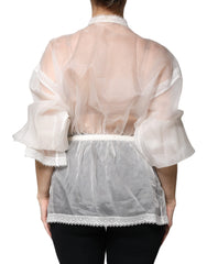 Dolce & Gabbana White Ascot Collar Long Sleeves Blouse Top -   -  Dolce & Gabbana.