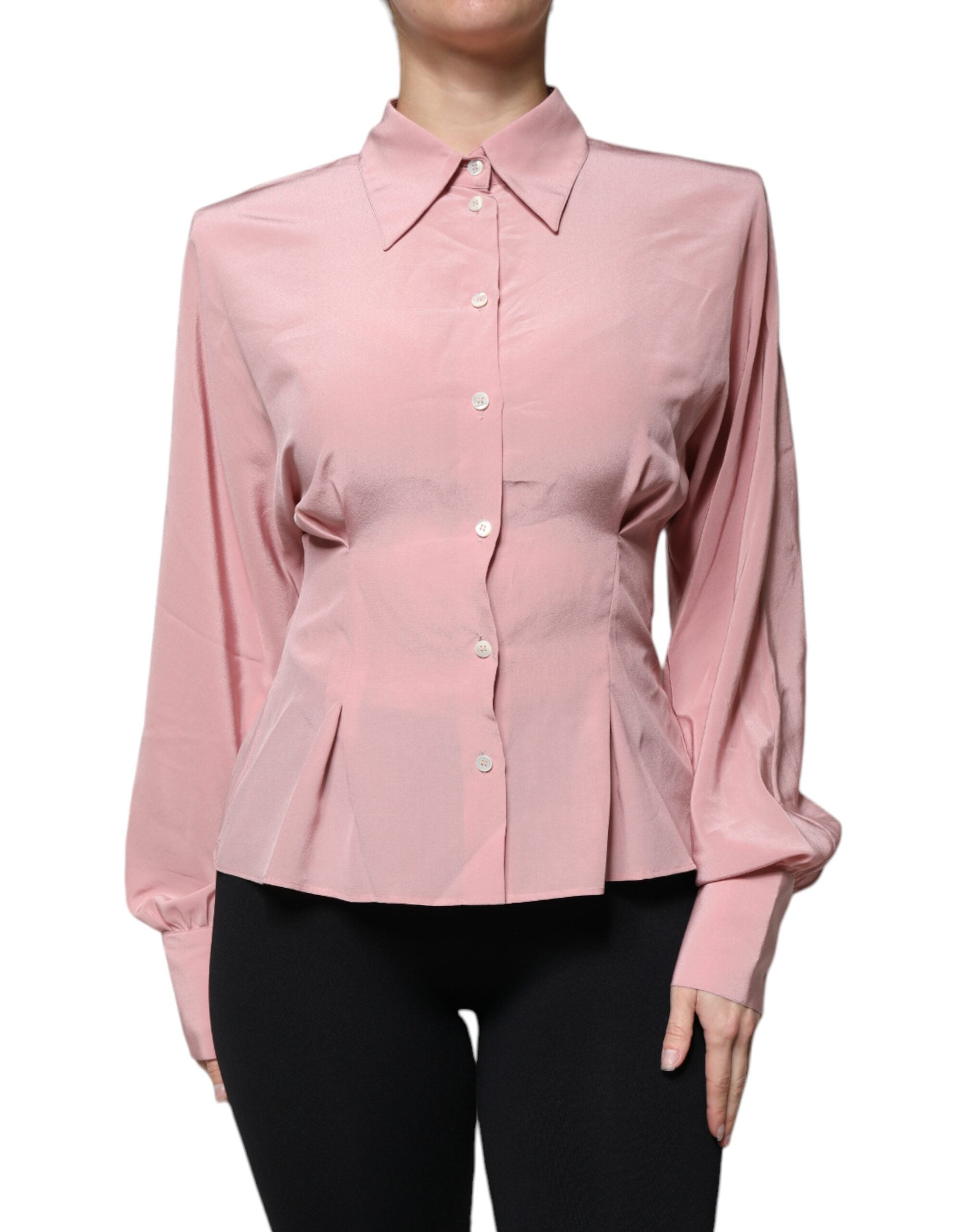 Dolce & Gabbana Pink Cotton Long Sleeves Collared Blouse Top -   -  Dolce & Gabbana.