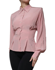 Dolce & Gabbana Pink Cotton Long Sleeves Collared Blouse Top -   -  Dolce & Gabbana.