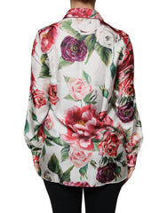 Dolce & Gabbana White Peony Silk Long Sleeves Collared Blouse Top -   -  Dolce & Gabbana.