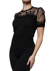 Dolce & Gabbana Black Floral Lace Short Sleeves Blouse Top -   -  Dolce & Gabbana.