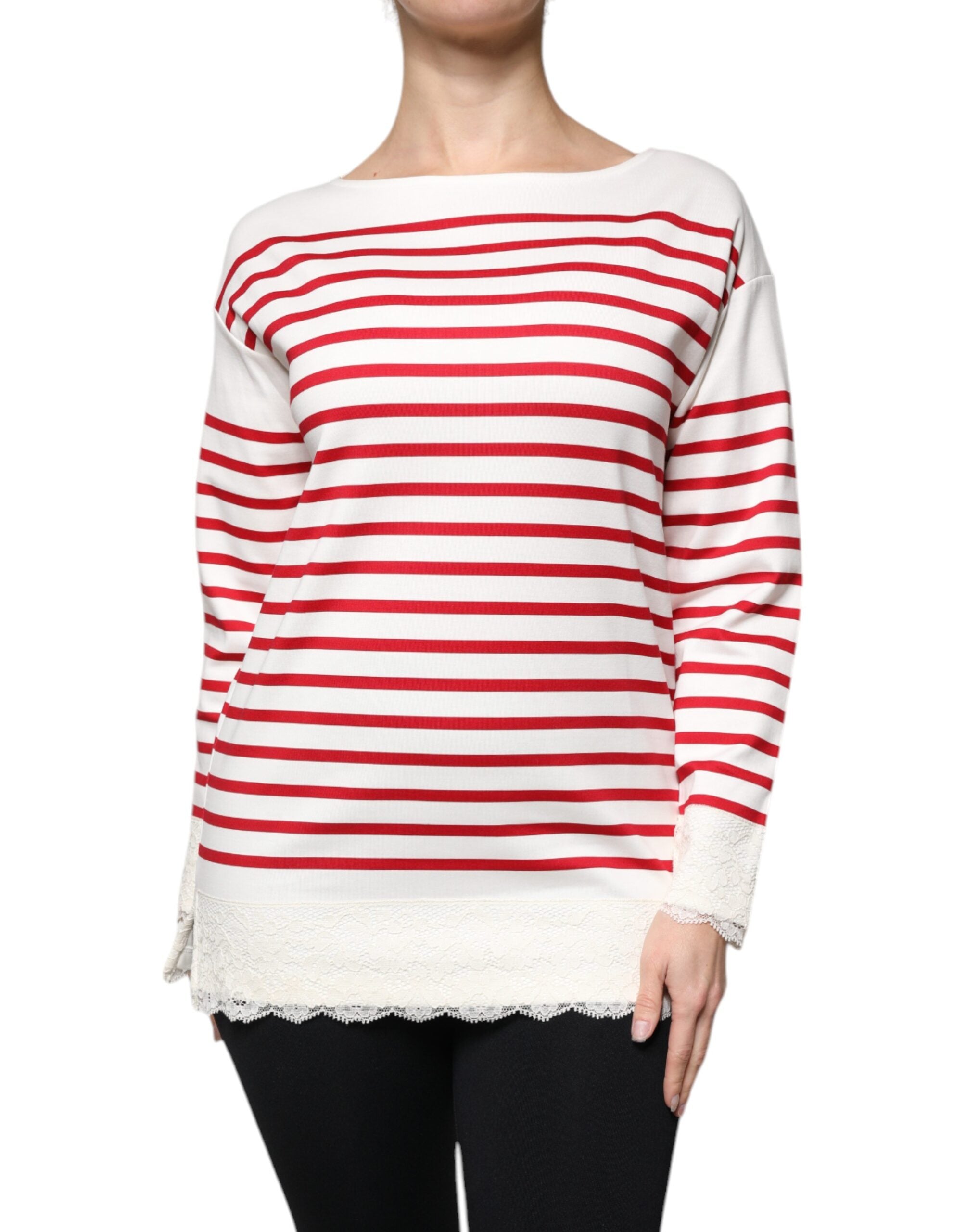 Dolce & Gabbana White Red Stripes Cotton Long Sleeves Top -   -  Dolce & Gabbana.