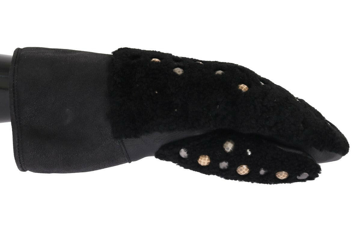 Dolce & Gabbana Black Leather Shearling Studded Gloves -   -  Dolce & Gabbana.