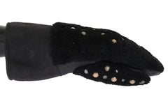 Dolce & Gabbana Black Leather Shearling Studded Gloves -   -  Dolce & Gabbana.