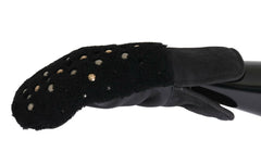 Dolce & Gabbana Black Leather Shearling Studded Gloves -   -  Dolce & Gabbana.