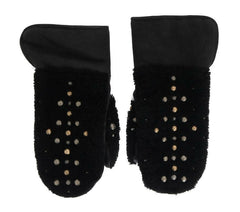Dolce & Gabbana Black Leather Shearling Studded Gloves -   -  Dolce & Gabbana.