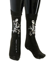 Dolce & Gabbana Black Stretch Floral Clear Crystal Socks -   -  Dolce & Gabbana.