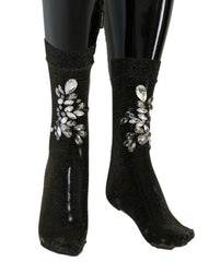 Dolce & Gabbana Black Stretch Floral Clear Crystal Socks -   -  Dolce & Gabbana.