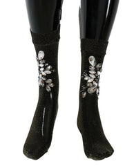 Dolce & Gabbana Black Stretch Floral Clear Crystal Socks -   -  Dolce & Gabbana.
