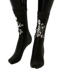 Dolce & Gabbana Black Stretch Floral Clear Crystal Socks -   -  Dolce & Gabbana.