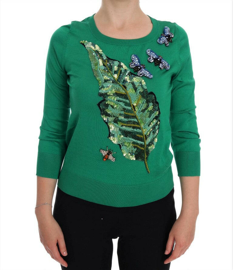 Dolce & Gabbana Green Silk Crystal Banana Sweater -   -  Dolce & Gabbana.