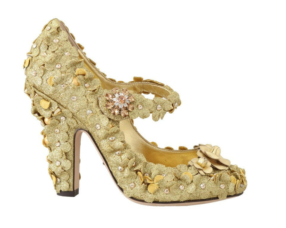 Dolce & Gabbana Gold Floral Crystal Mary Janes Pumps -   -  Dolce & Gabbana.