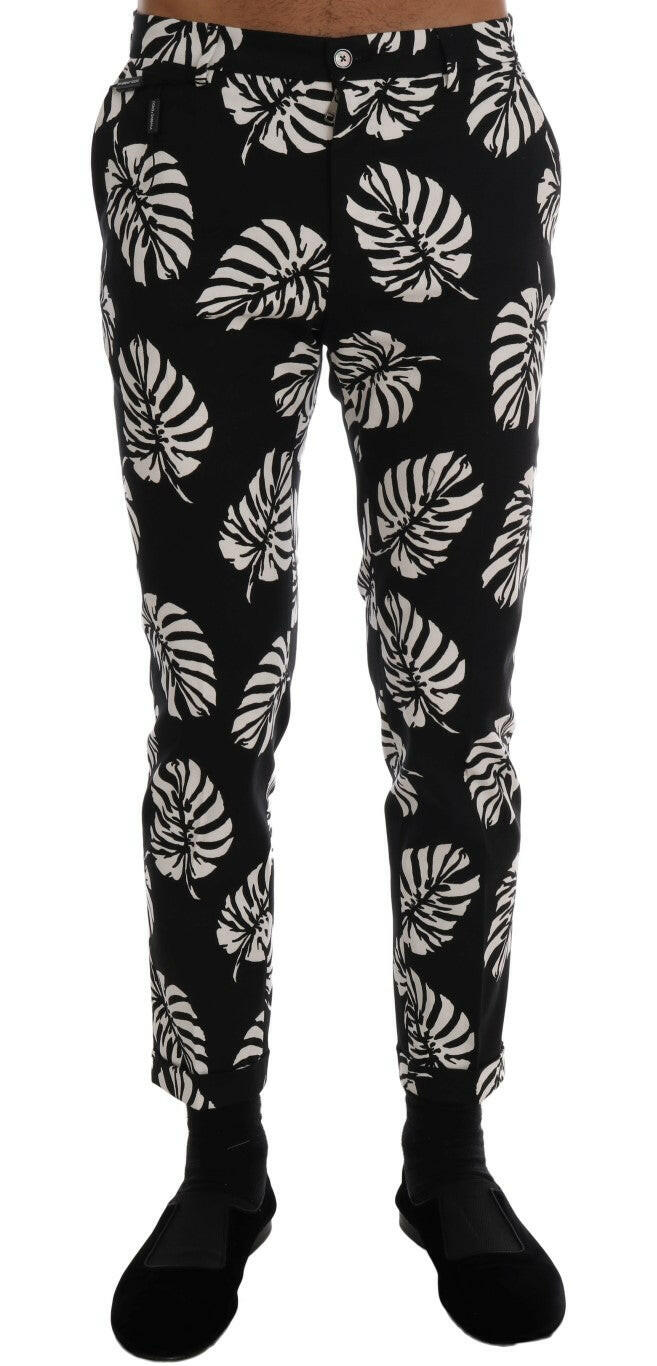 Dolce & Gabbana White Black Leaf Cotton Stretch Slim Pants -   -  Dolce & Gabbana.