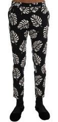Dolce & Gabbana White Black Leaf Cotton Stretch Slim Pants -   -  Dolce & Gabbana.