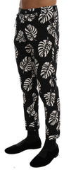 Dolce & Gabbana White Black Leaf Cotton Stretch Slim Pants -   -  Dolce & Gabbana.