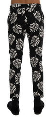Dolce & Gabbana White Black Leaf Cotton Stretch Slim Pants -   -  Dolce & Gabbana.