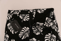 Dolce & Gabbana White Black Leaf Cotton Stretch Slim Pants -   -  Dolce & Gabbana.