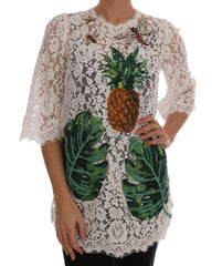 Dolce & Gabbana White Crystal Embellished Lace Blouse -   -  Dolce & Gabbana.