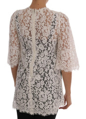 Dolce & Gabbana White Crystal Embellished Lace Blouse -   -  Dolce & Gabbana.