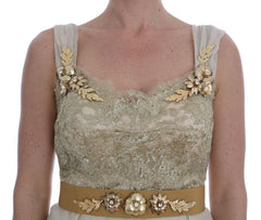 Dolce & Gabbana Gold Silk Crystal Embellished Dress -   -  Dolce & Gabbana.