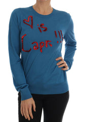Dolce & Gabbana Blue Silk Love is Pullover Sweater -   -  Dolce & Gabbana.