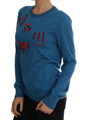 Dolce & Gabbana Blue Silk Love is Pullover Sweater -   -  Dolce & Gabbana.
