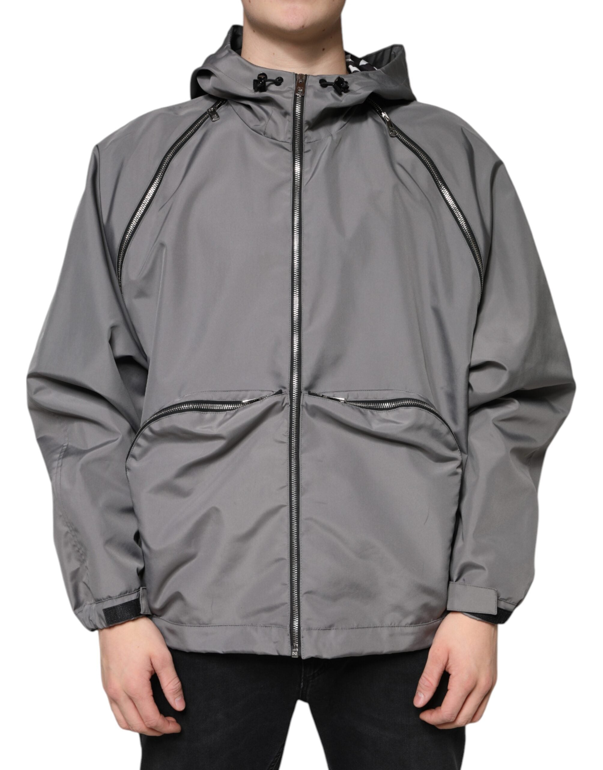 Dolce & Gabbana Gray Polyester Hooded Men Full Zip Jacket -   -  Dolce & Gabbana.