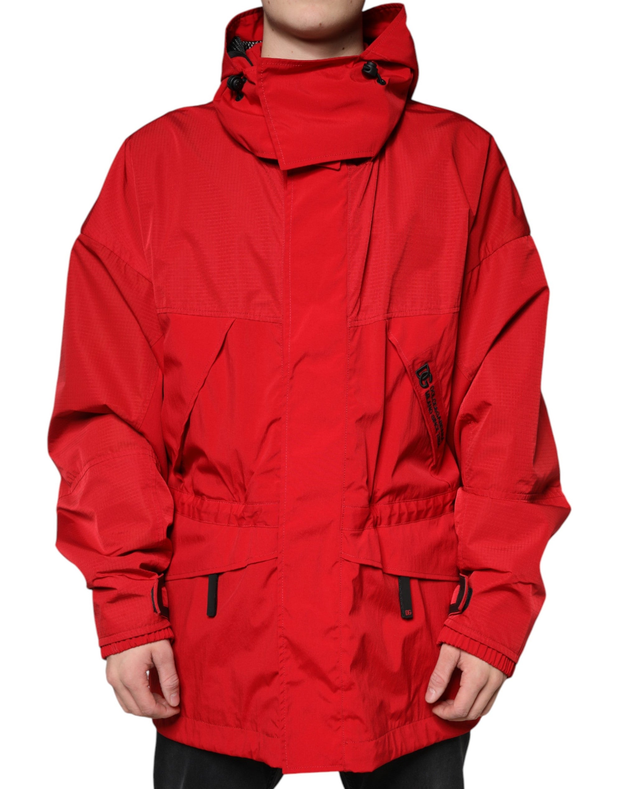 Dolce & Gabbana Red Nylon Hooded Men Full Zip Parka Jacket -   -  Dolce & Gabbana.