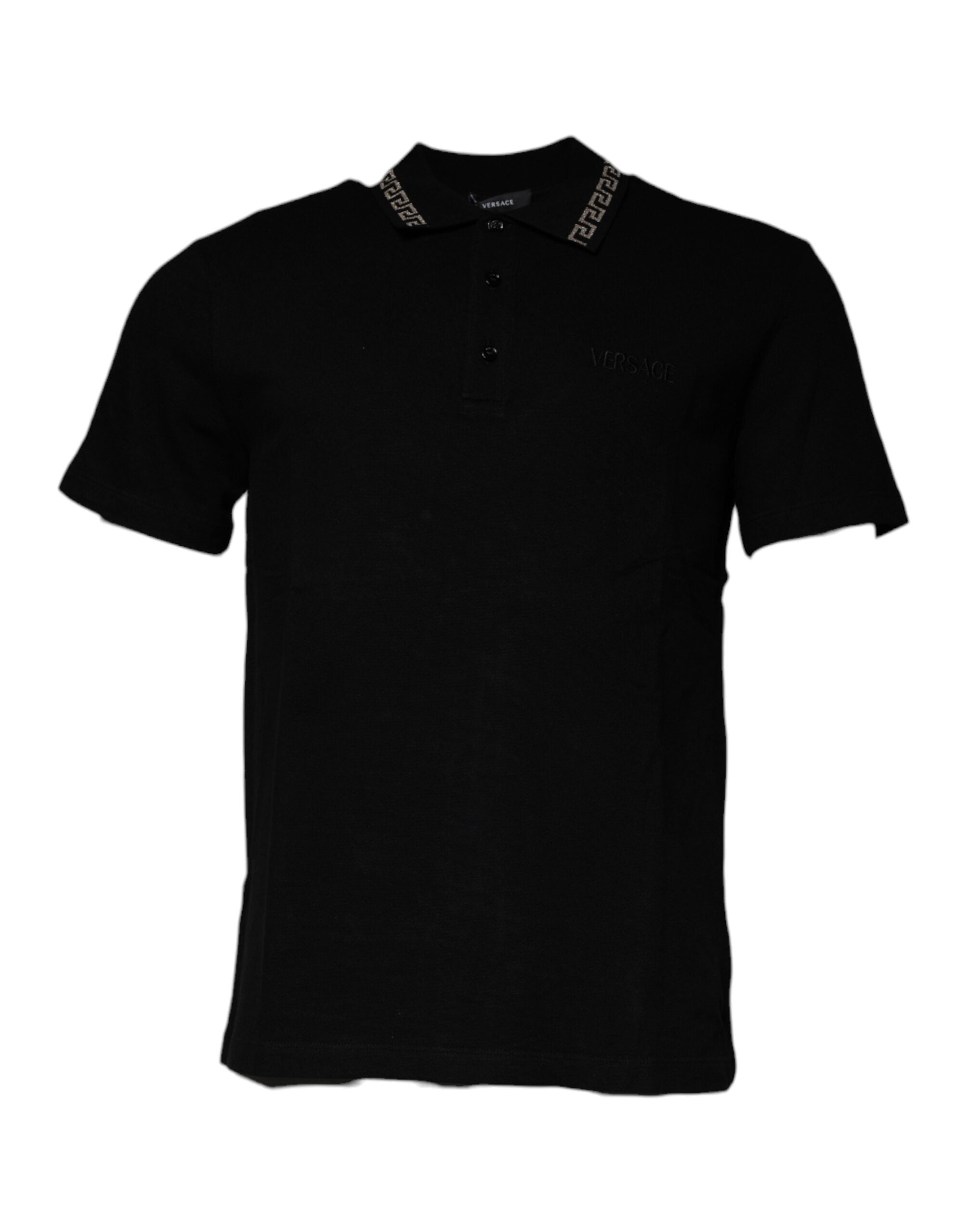 Versace Black Viscose Collared Polo Short Sleeves T-shirt -   -  Versace.