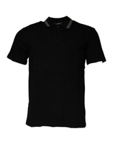 Versace Black Viscose Collared Polo Short Sleeves T-shirt -   -  Versace.