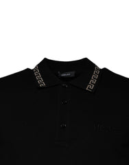 Versace Black Viscose Collared Polo Short Sleeves T-shirt -   -  Versace.