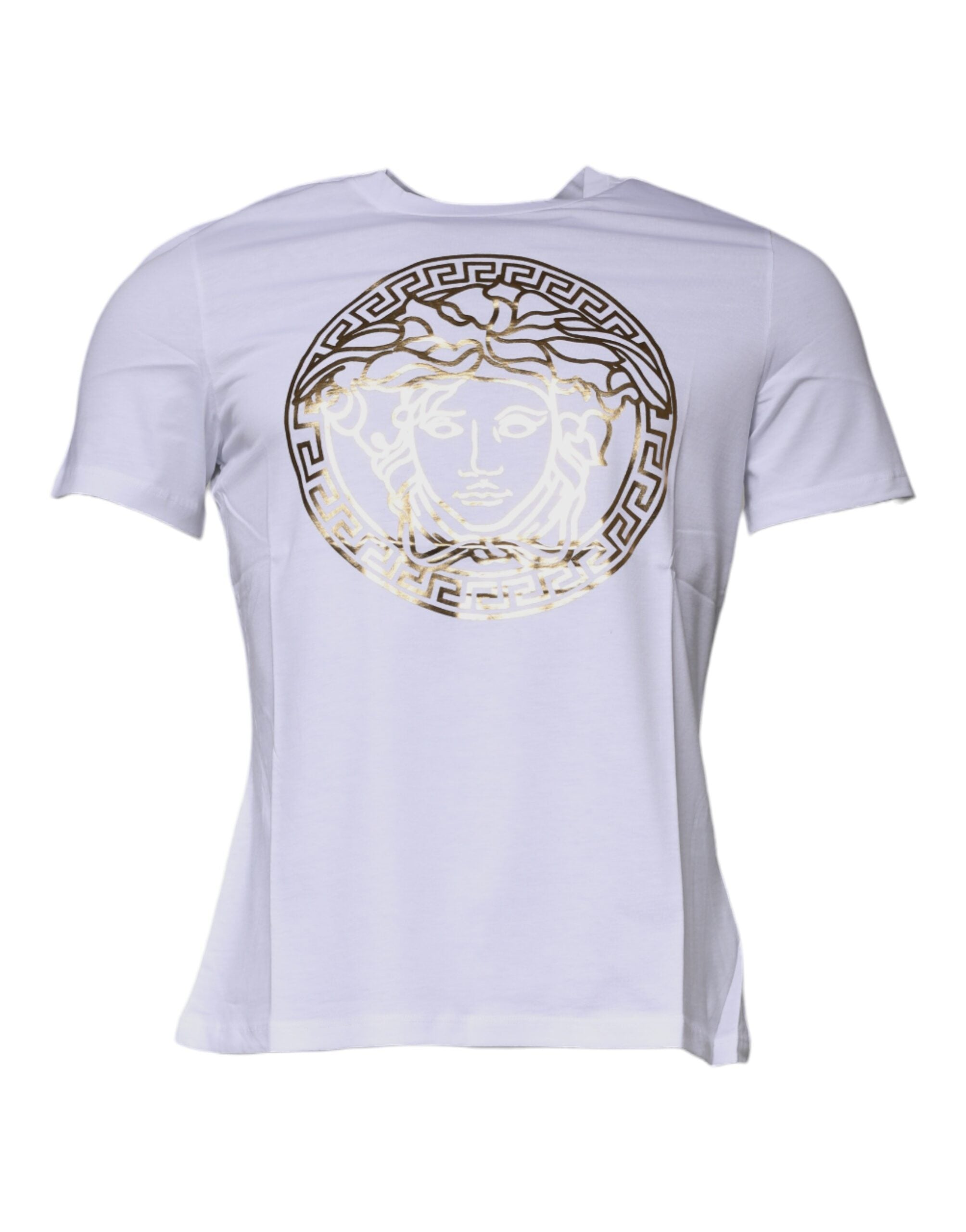 Versace White Medusa Print Cotton Crew Neck T-shirt -   -  Versace.