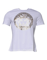 Versace White Medusa Print Cotton Crew Neck T-shirt -   -  Versace.