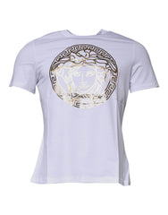 Versace White Medusa Print Cotton Crew Neck T-shirt -   -  Versace.