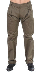 GF Ferre Green Cotton Stretch Comfort Fit Pants -   -  GF Ferre.
