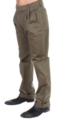 GF Ferre Green Cotton Stretch Comfort Fit Pants -   -  GF Ferre.