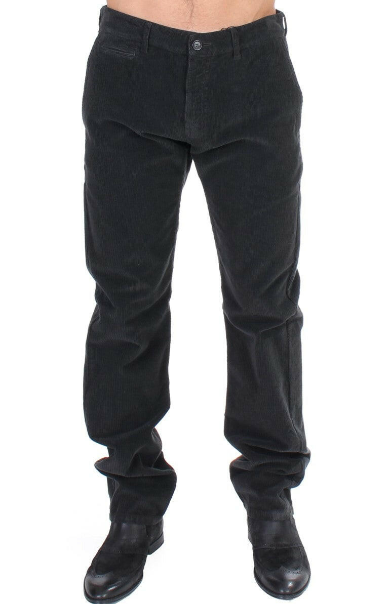 GF Ferre Black Corduroy Cotton Straight Fit Pants -   -  GF Ferre.