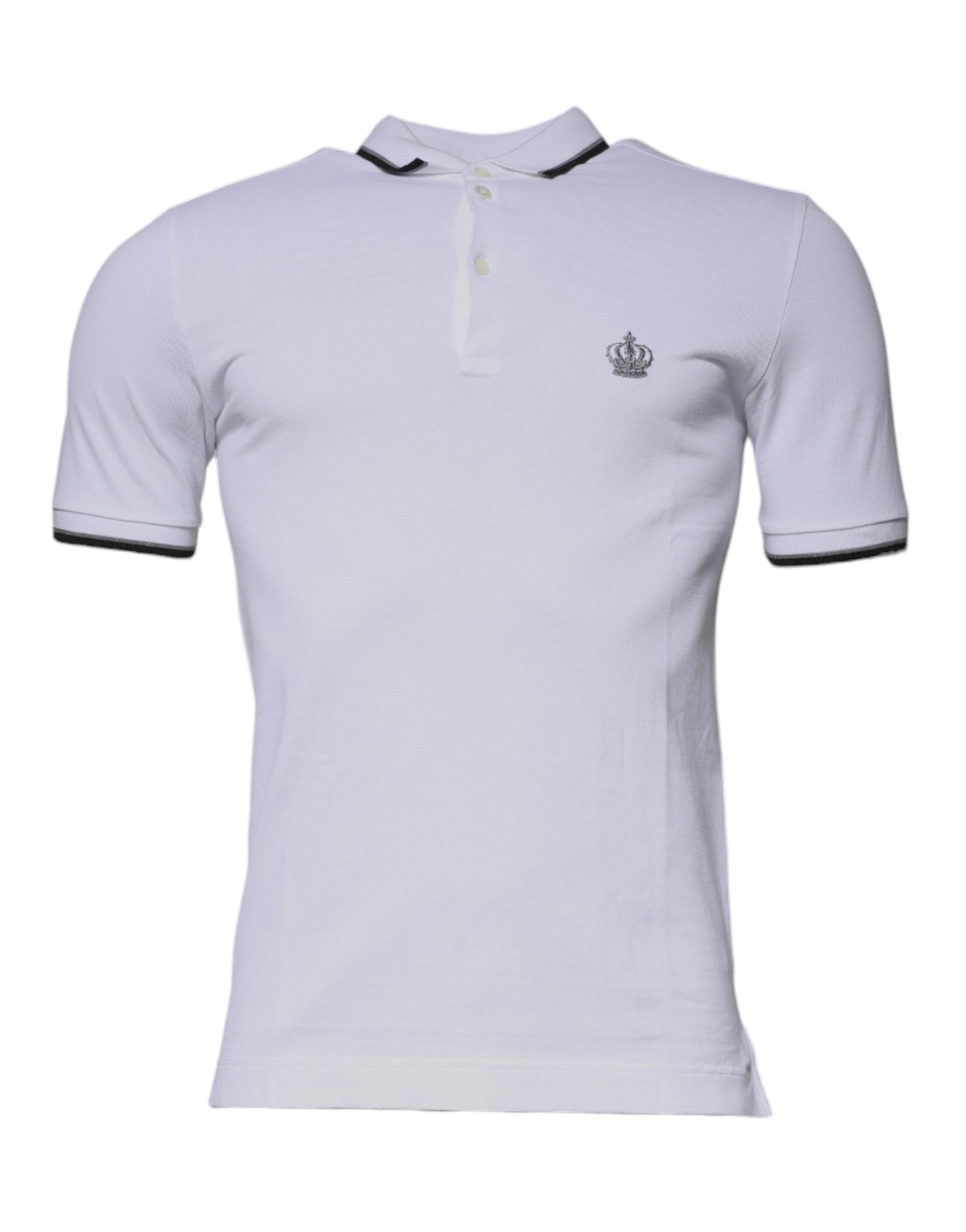 Dolce & Gabbana White Cotton Crown Collared Polo T-shirt -   -  Dolce & Gabbana.