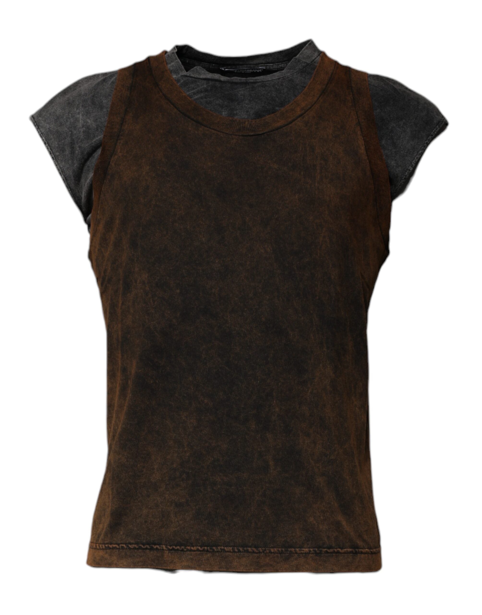 Dolce & Gabbana Brown Cotton Round Neck Sleeveless T-shirt -   -  Dolce & Gabbana.