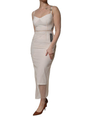 Dolce & Gabbana White Sheer Tulle Bustier Bodycon Midi Dress -   -  Dolce & Gabbana.